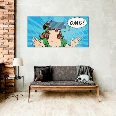 Surprise in virtual reality Glass art print