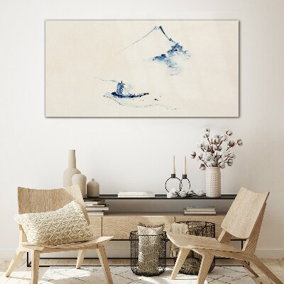 Peaceful mountain landscape with a boat Wall art on glass