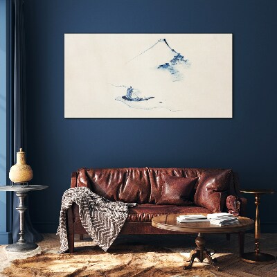 Peaceful mountain landscape with a boat Wall art on glass