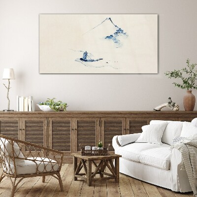 Peaceful mountain landscape with a boat Wall art on glass