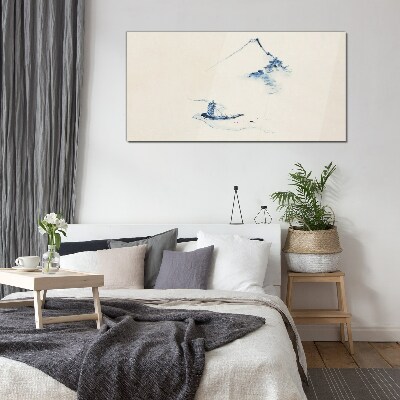 Peaceful mountain landscape with a boat Wall art on glass