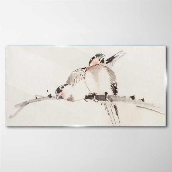 Love birds on a branch Wall art on glass