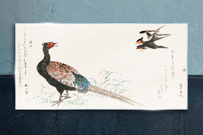 Peacock dance in spring landscape Glass art print