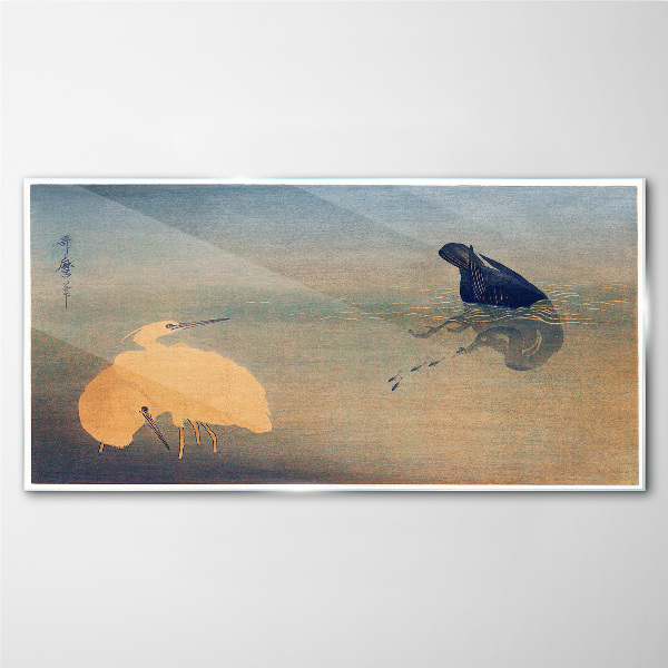 The silence of the water and the bird Wall art on glass