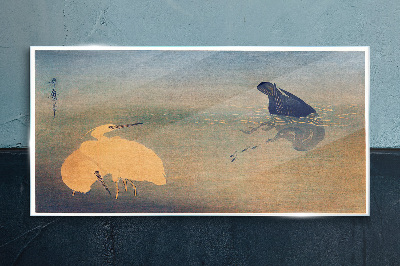 The silence of the water and the bird Wall art on glass