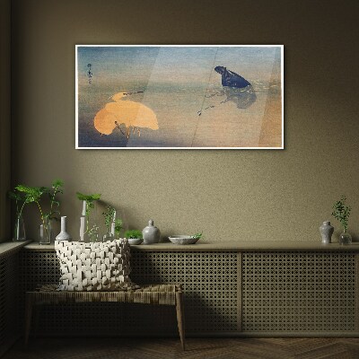 The silence of the water and the bird Wall art on glass