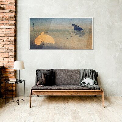 The silence of the water and the bird Wall art on glass