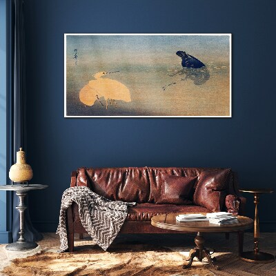 The silence of the water and the bird Wall art on glass
