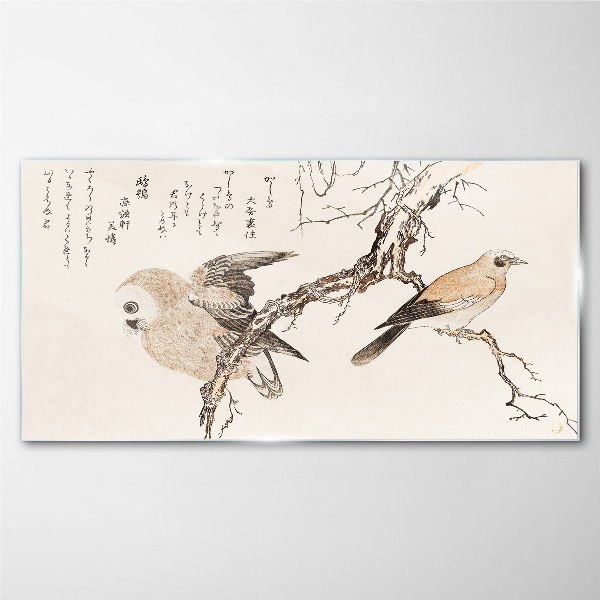 Birds on a branch Glass art print