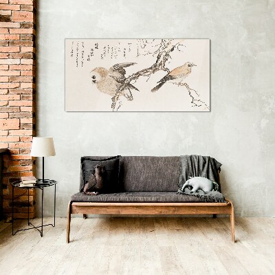 Birds on a branch Glass art print
