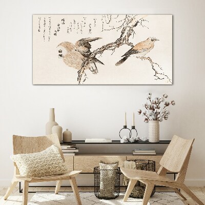 Birds on a branch Glass art print