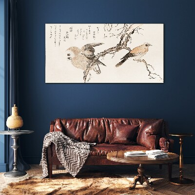 Birds on a branch Glass art print