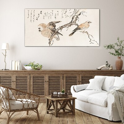 Birds on a branch Glass art print