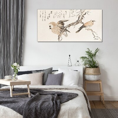 Birds on a branch Glass art print