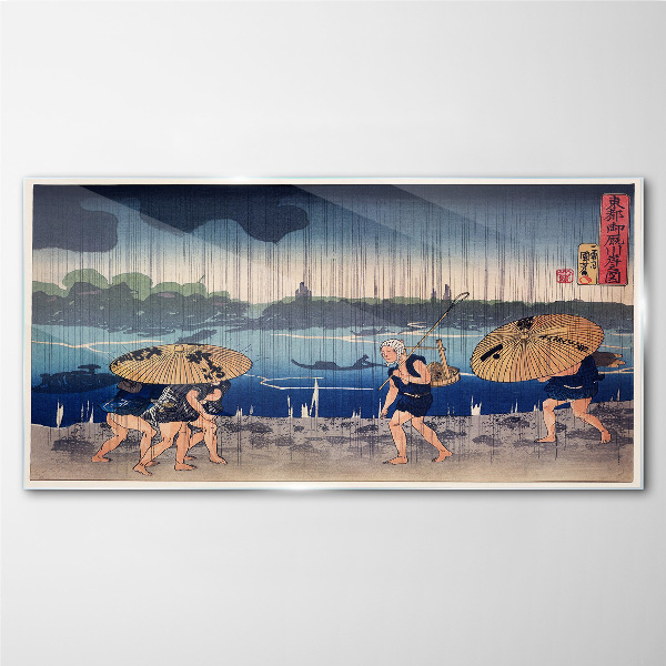 River asians rain Glass Wall Art
