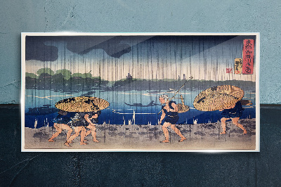 River asians rain Glass Wall Art