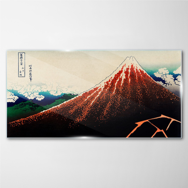 Fuji volcano in the colors of Japan Wall art on glass