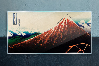 Fuji volcano in the colors of Japan Wall art on glass