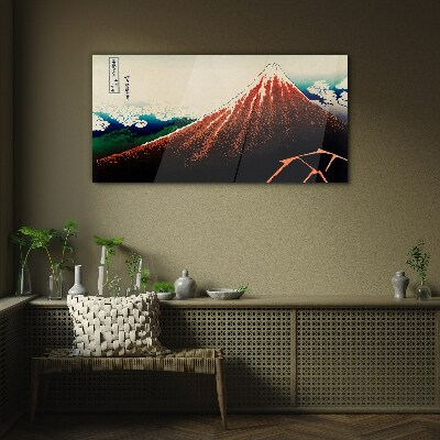 Fuji volcano in the colors of Japan Wall art on glass