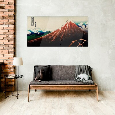 Fuji volcano in the colors of Japan Wall art on glass