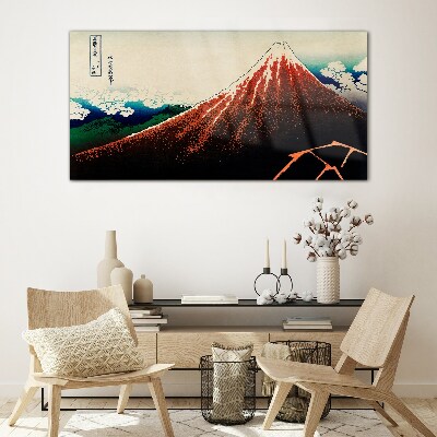 Fuji volcano in the colors of Japan Wall art on glass