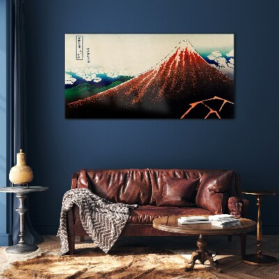 Fuji volcano in the colors of Japan Wall art on glass