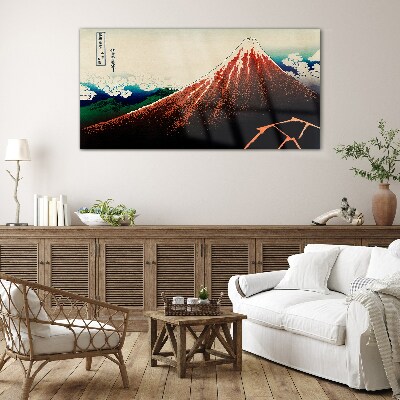 Fuji volcano in the colors of Japan Wall art on glass