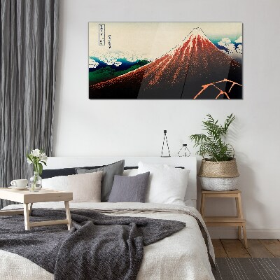 Fuji volcano in the colors of Japan Wall art on glass