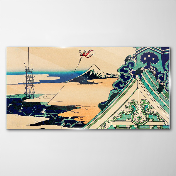 Winter landscape with a kite Wall art on glass