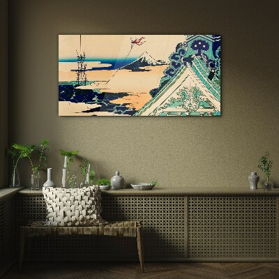 Winter landscape with a kite Wall art on glass