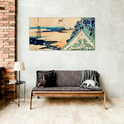 Winter landscape with a kite Wall art on glass