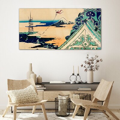 Winter landscape with a kite Wall art on glass