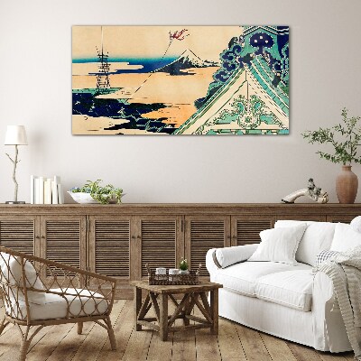 Winter landscape with a kite Wall art on glass