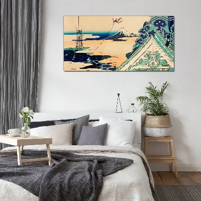 Winter landscape with a kite Wall art on glass