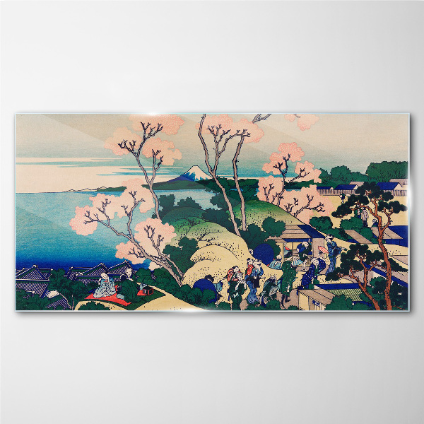 Spring landscape with Mount Fuji Wall art on glass
