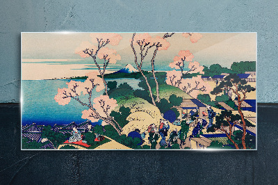 Spring landscape with Mount Fuji Wall art on glass