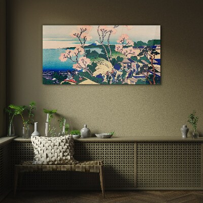 Spring landscape with Mount Fuji Wall art on glass