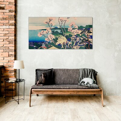 Spring landscape with Mount Fuji Wall art on glass