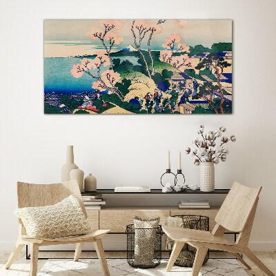 Spring landscape with Mount Fuji Wall art on glass