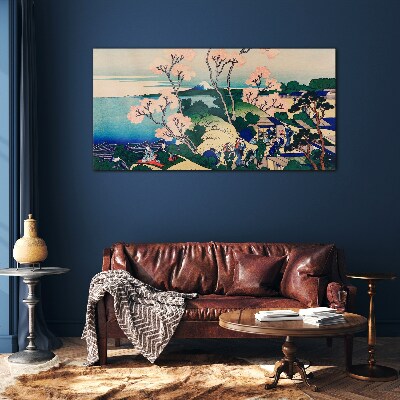 Spring landscape with Mount Fuji Wall art on glass