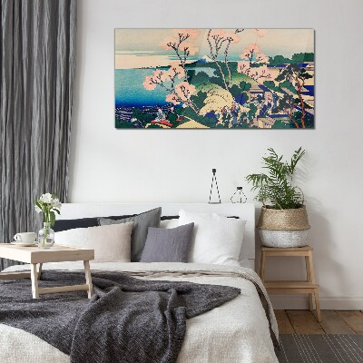 Spring landscape with Mount Fuji Wall art on glass