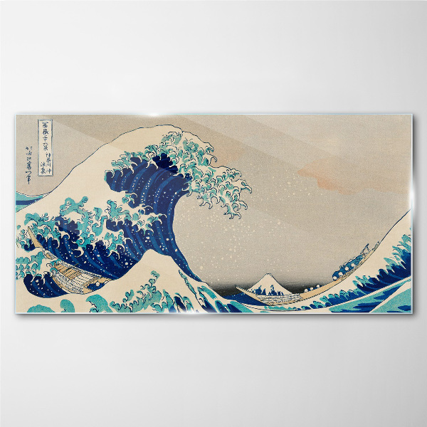 Sea storm waves boats Glass Wall Art