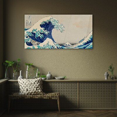 Sea storm waves boats Glass Wall Art