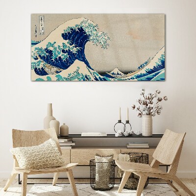 Sea storm waves boats Glass Wall Art