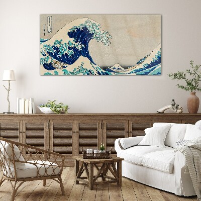 Sea storm waves boats Glass Wall Art