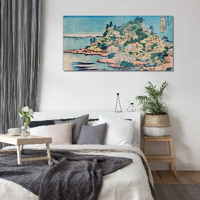 Mountain landscape with flowering trees Wall art on glass