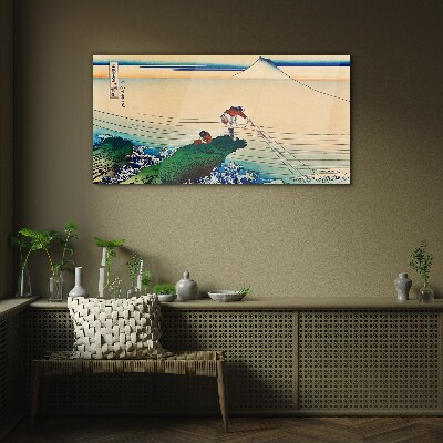 Fishermen by the Shore Wall art on glass