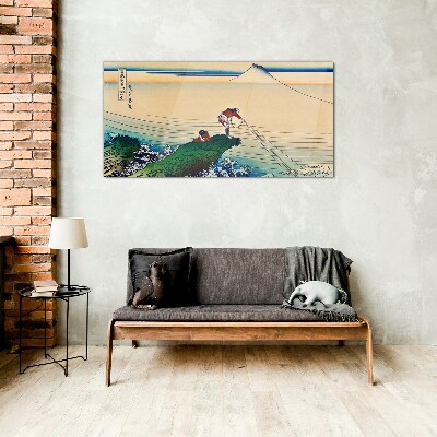 Fishermen by the Shore Wall art on glass