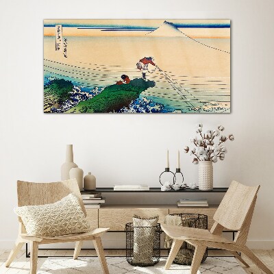 Fishermen by the Shore Wall art on glass
