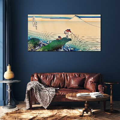 Fishermen by the Shore Wall art on glass